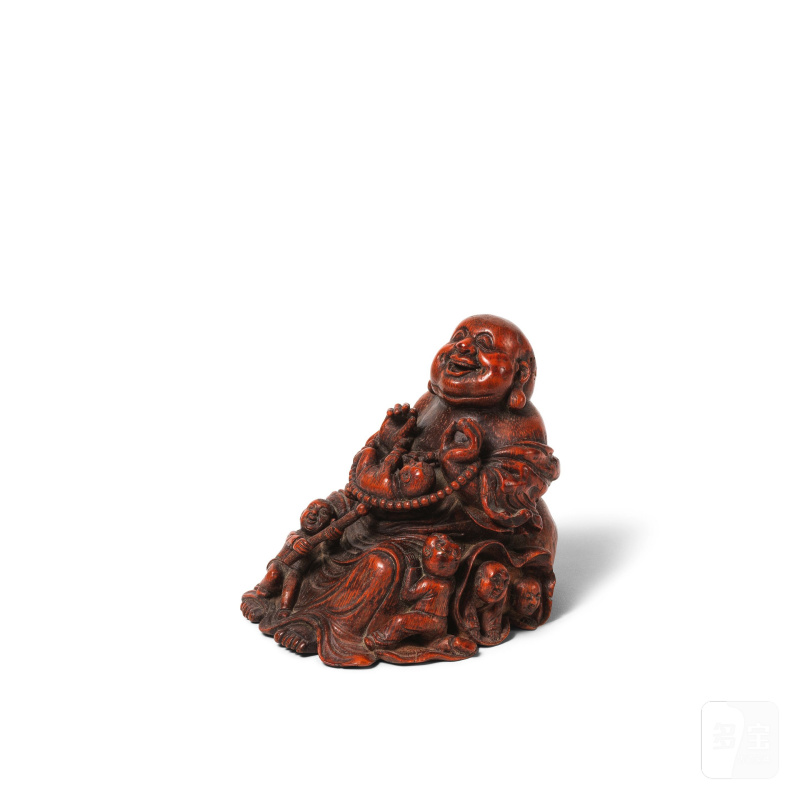 清晚期 竹雕布袋和尚坐像 | STATUETTE DE BUDAI EN BAMBOU SCULPTÉ - 图4